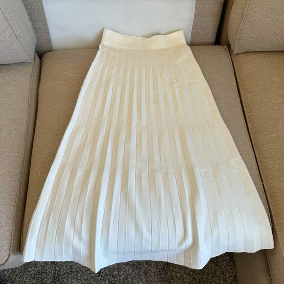 BEST Sezane Leonine Knit Midi Skirt Small Ecru Ivory Off White French Stretchy - Picture 10 of 11